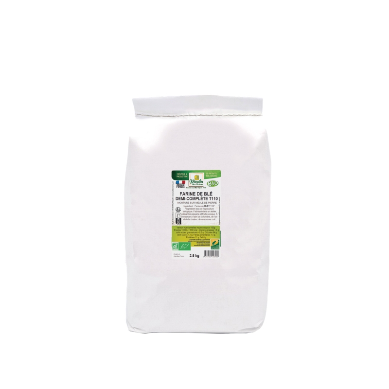 Farine de blé demi-complète T110 meule de pierre, bio équitable en France en vrac