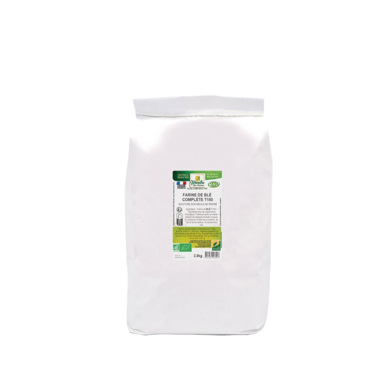 Farine de blé complete T150 meule de pierre,bio équitable en France en vrac