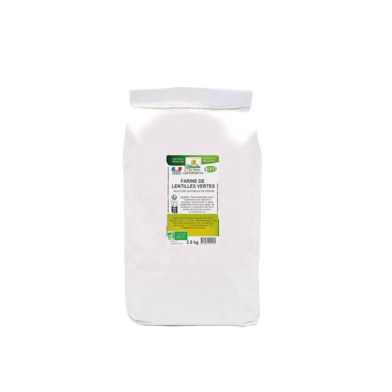 Farine de lentilles vertes meule de pierre bio