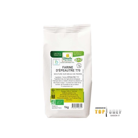 Farine d'épeautre blanche T70 meule de pierre hildegarde Moulin des Moines Top Chef