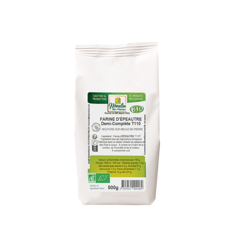 Farine d'épeautre demi-complète T110 meule de pierre bio