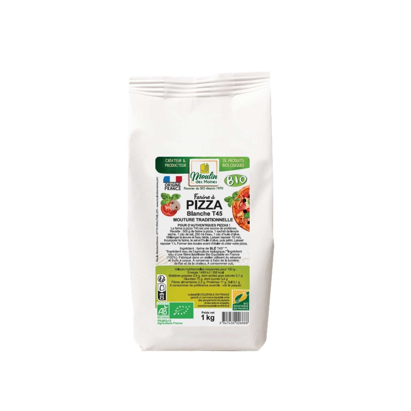 Farine de blé pour pizza blanche T45 bio équitable en France