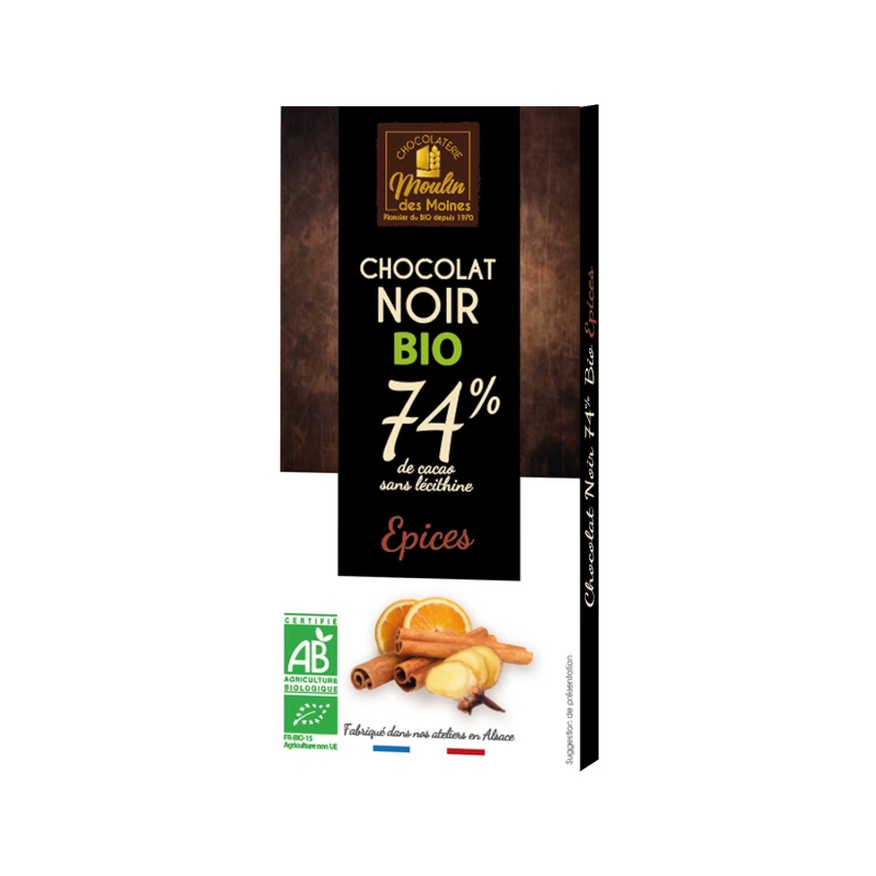 Tablette Chocolat noir 74% aux épices bio