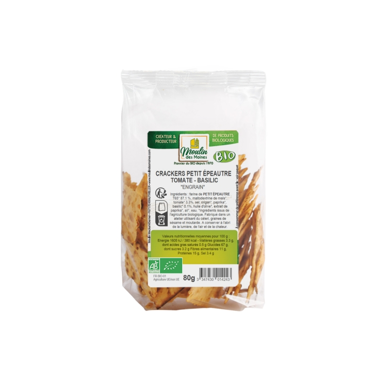 Crackers de petit épeautre à la tomate et basilic bio