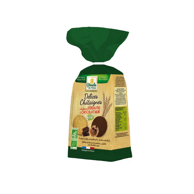 Délices aux châtaignes nappées de chocolat bio