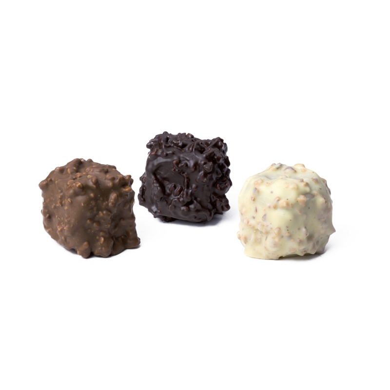 Trio de rochers au chocolat noir, lait, blanc bio