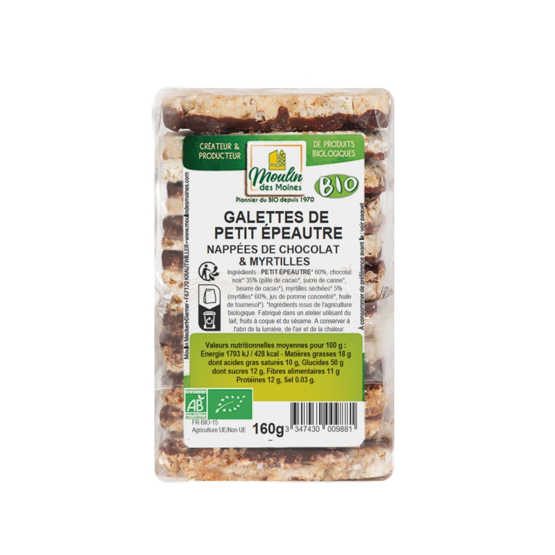 Galettes de petit épeautre chocolat aux myrtilles bio