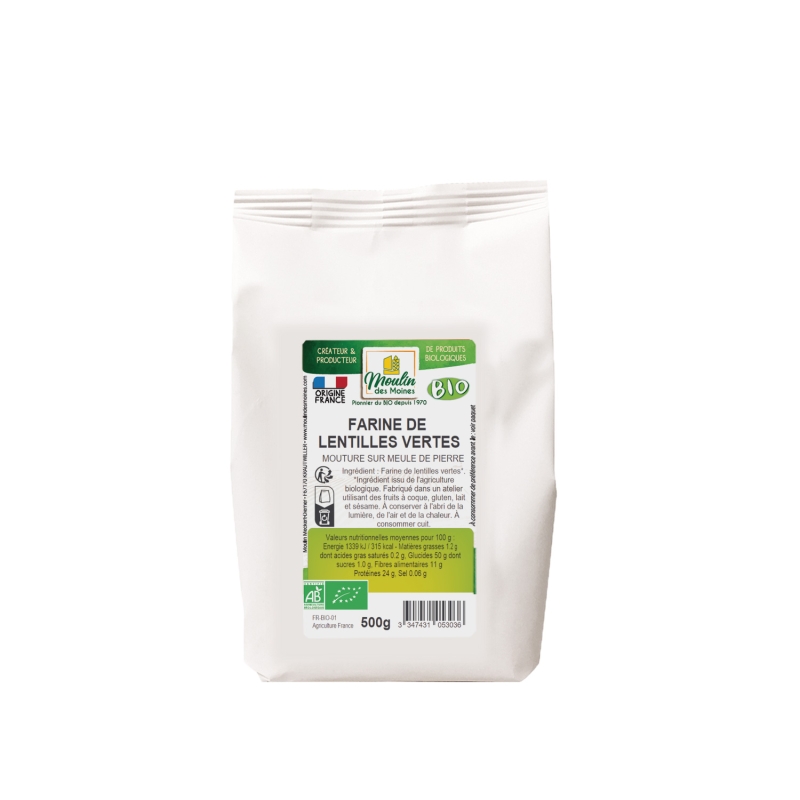 Farine de lentilles vertes meule de pierre bio