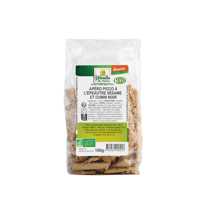 Apéro picco d'épeautre au sésame et cumin bio