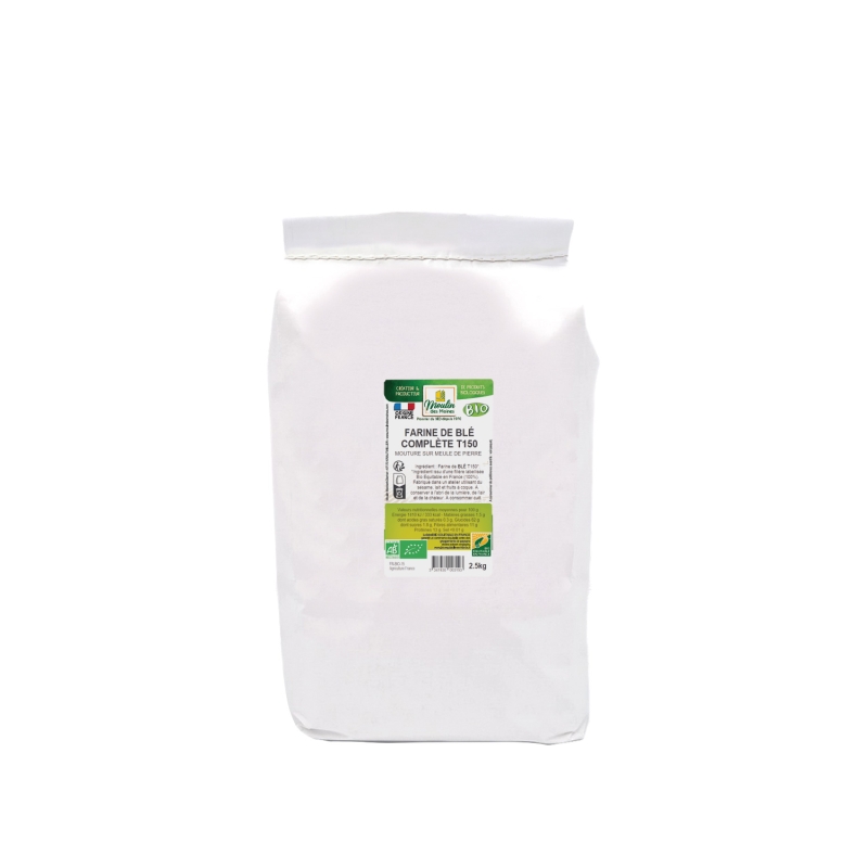 Farine de blé complete T150 meule de pierre,bio équitable en France en vrac