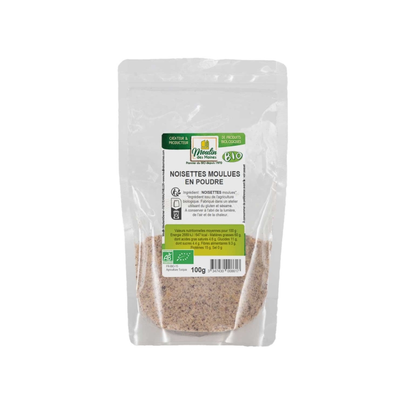 Noisettes moulues en poudre bio