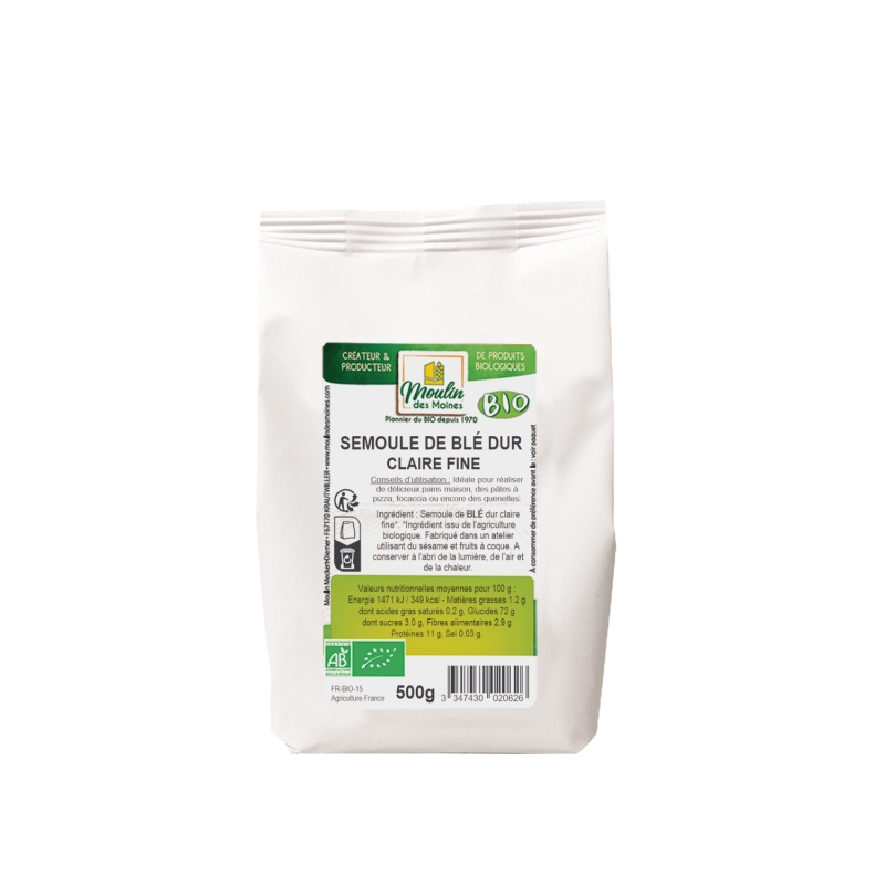 Semoule de blé dur clair fine bio